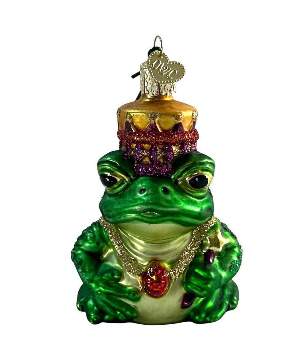 Old World Christmas Frog King Glass Ornament Crown OWC 3”